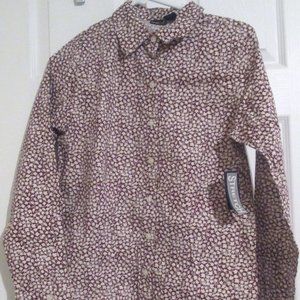 Northcrest Purple & White Leaves L/S Print Top M